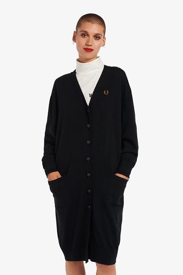 Dzianina Fred Perry Longline Cardigan Damskie Czarne | PL 1922XYUF